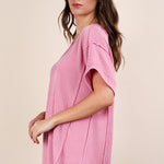 Soft Two Tone Casual Comfy Ribbed Knit Top | Pink
