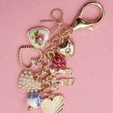 Porcelain Bows Hearts Pearl Strawberry Bag Key Charm