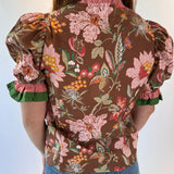 Garden Party Ruffle Trim Puff Sleeve Blouse