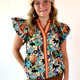 Floral Print Flutter Sleeve Top