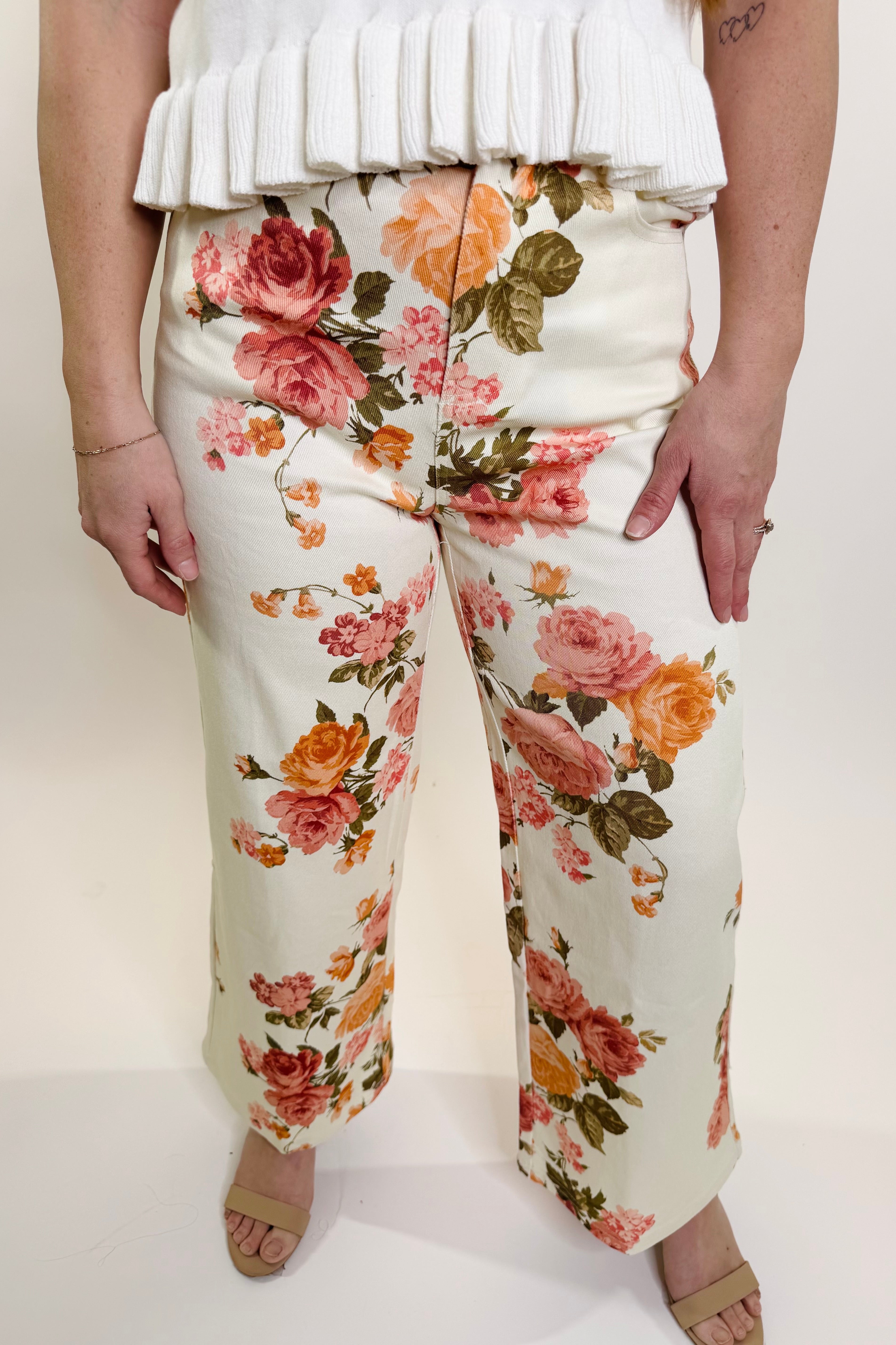 Rosé Garden Wide Leg Denim Pants