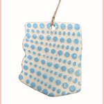 Handmade Arizona State Ornament | Everhart Ceramics | Gecko Print Blue | White Clay