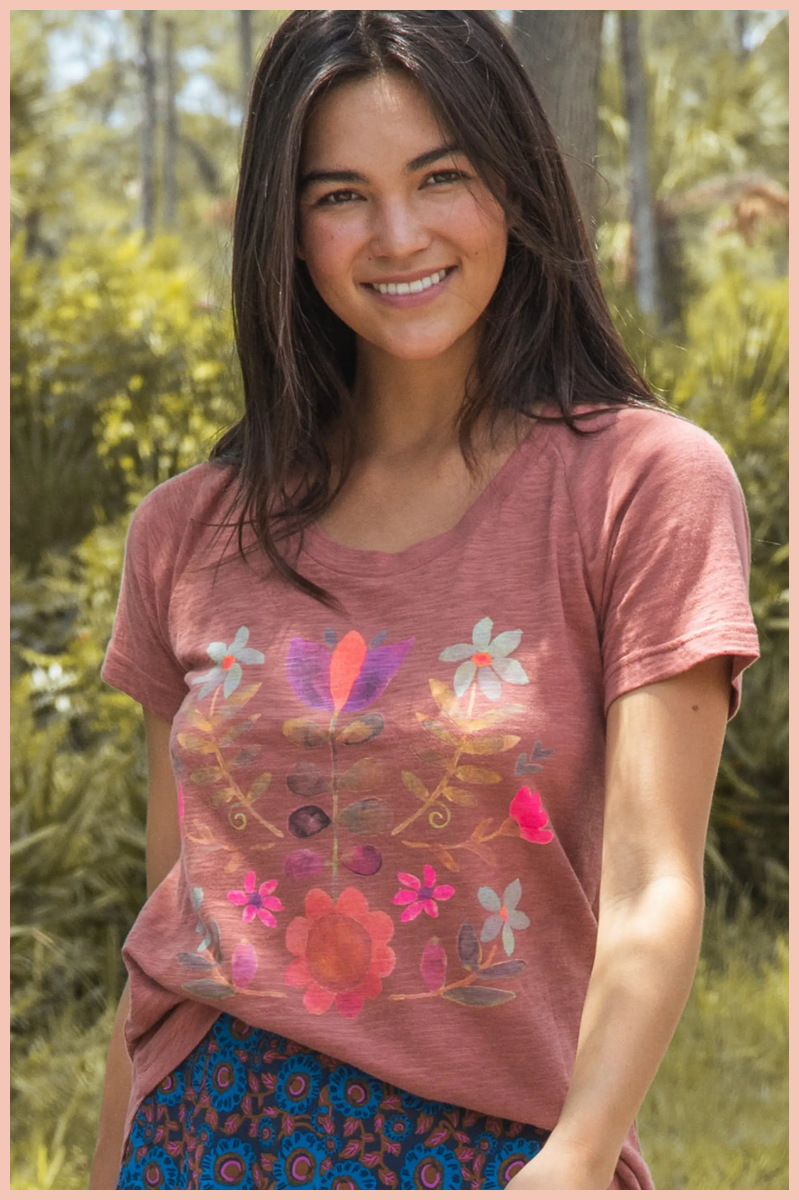 Rust Folk Flower Boho Tee | Natural Life