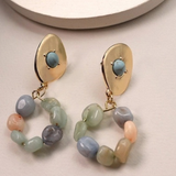 Natural Stone Beaded Drop Earrings | Multi & Gold