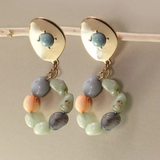 Natural Stone Beaded Drop Earrings | Multi & Gold