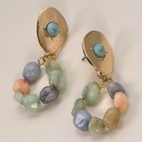 Natural Stone Beaded Drop Earrings | Multi & Gold