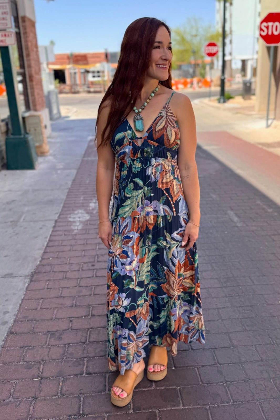 Tropics Open Tie Back Maxi Dress