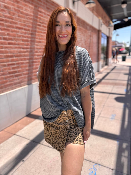 RISEN High Rise Cheetah Print Button Down Skort