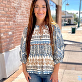 Printed Woven Top + Tie Detail