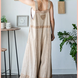 Washed Lace Hem Terry Overall