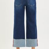 RISEN Tummy Control Mid Rise Crop Wide Cuffed Jeans