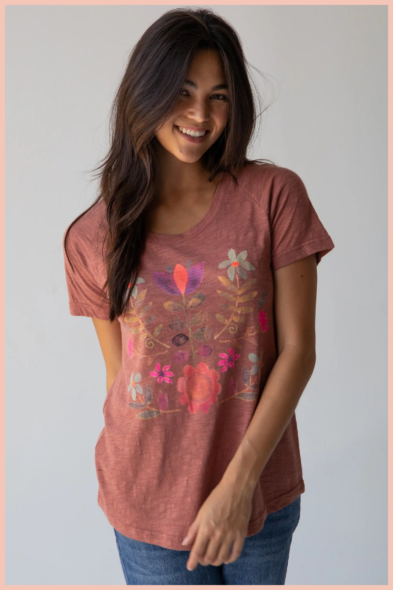 Rust Folk Flower Boho Tee | Natural Life