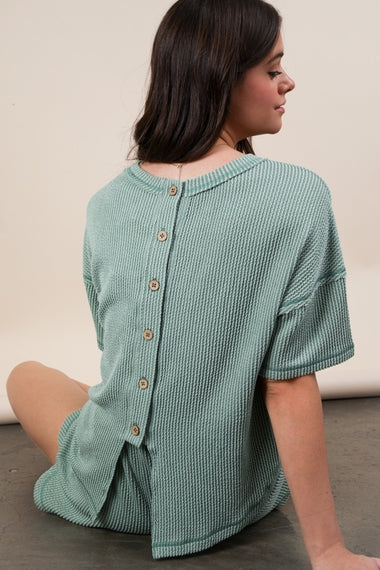 Two Tone Double Knit Top & Shorts Set | Sage