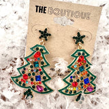 Dainty Rhinestone Christmas Tree Earrings