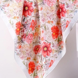 Garden Botanical Floral Silky Satin Bandana Scarf | Off White