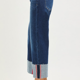 RISEN Tummy Control Mid Rise Crop Wide Cuffed Jeans