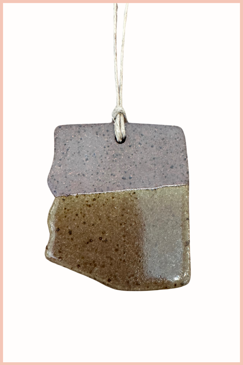 Handmade Arizona State Ornament | Everhart Ceramics | Mountain Green | Brown Clay