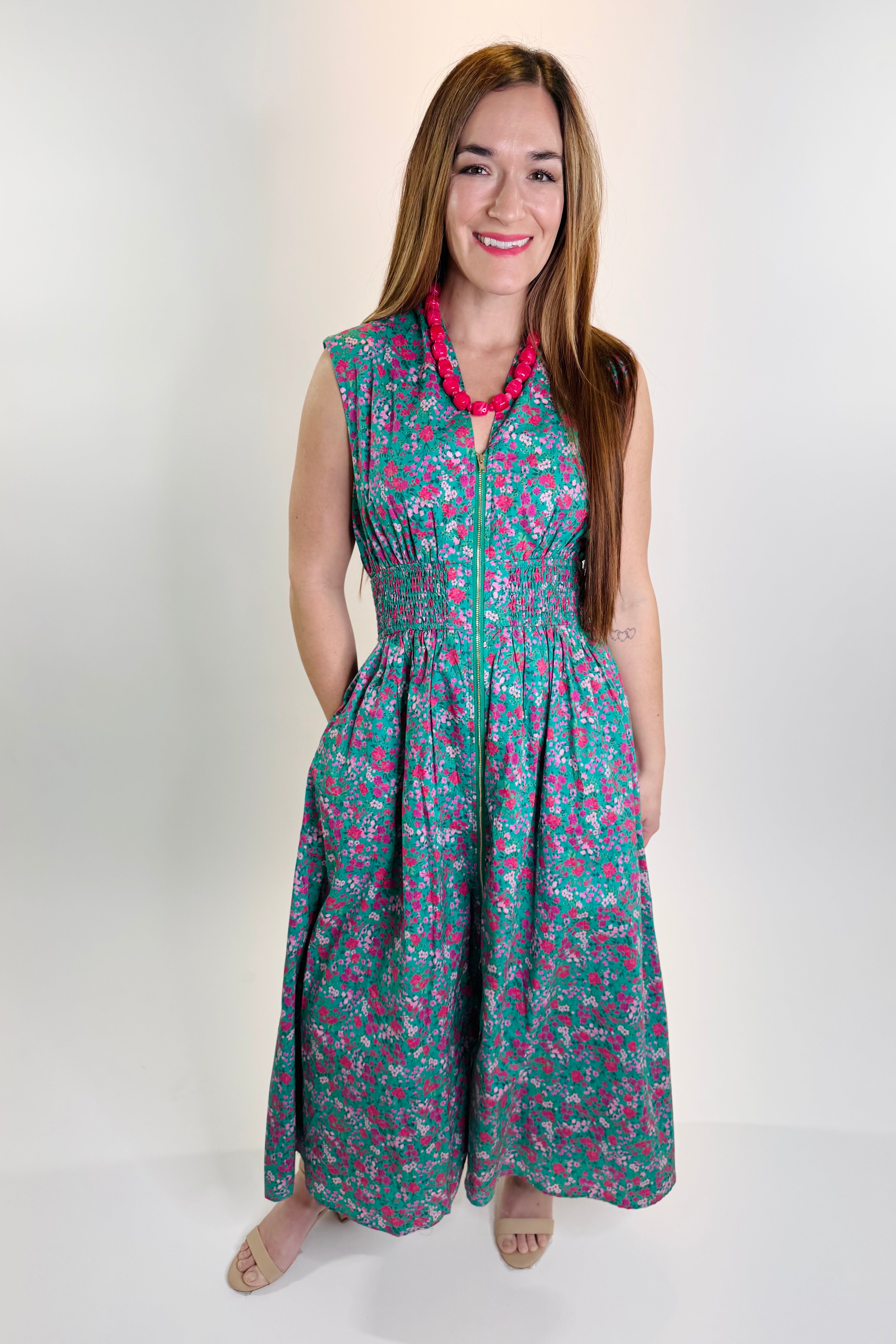 Garden Glide Zip-Front Midi Dress