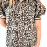 Leopard Puff Sleeve Half-Zip Top
