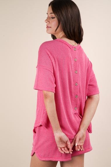 Two Tone Double Knit Top & Shorts Set | Pink