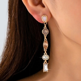 Multicolor Geometric Gemstone Linear Drop Earrings | Gold