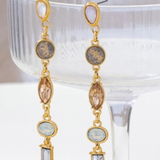 Multicolor Geometric Gemstone Linear Drop Earrings | Gold