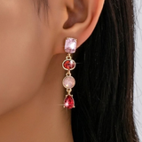 Pink & Ruby Red Multi-Shape Crystal Drop Earrings | Gold