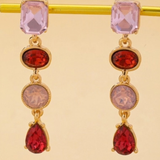 Pink & Ruby Red Multi-Shape Crystal Drop Earrings | Gold