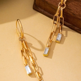 Paperclip Chain Glass Rhinestone Drop Earrings