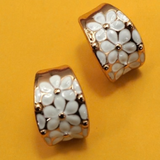 White Flower Hoop Earrings | Gold