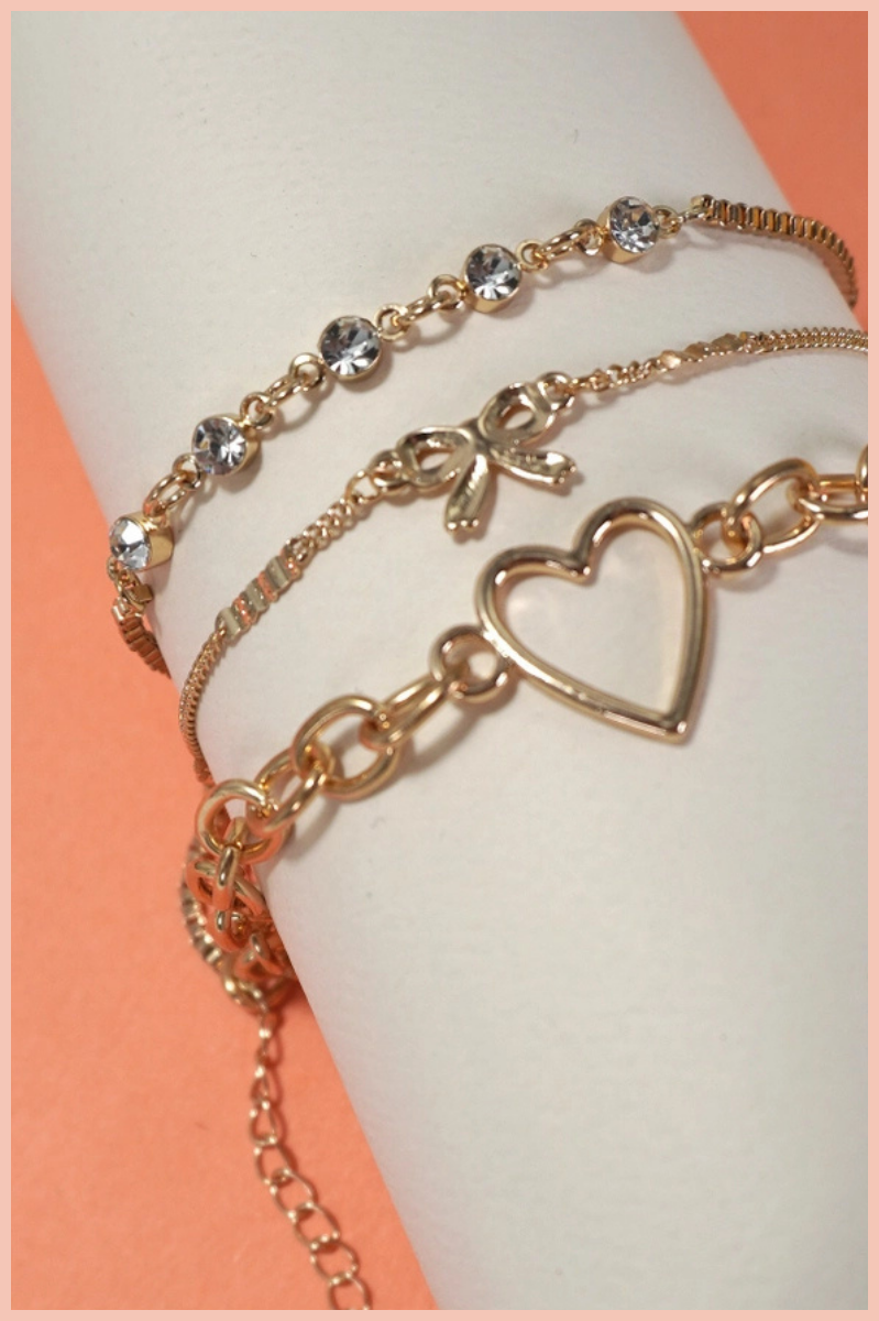 Multi Layer Bow Heart Bracelet