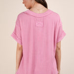 Soft Two Tone Casual Comfy Ribbed Knit Top | Pink