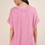 Soft Two Tone Casual Comfy Ribbed Knit Top | Pink