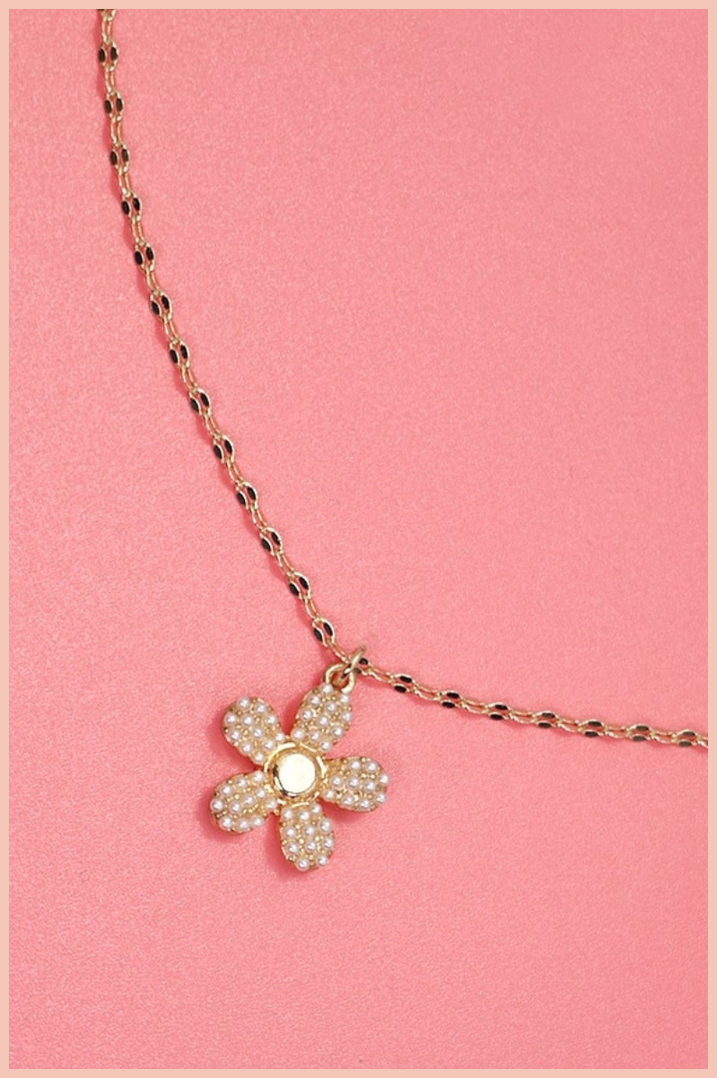 Pearl Flower Charm Necklace