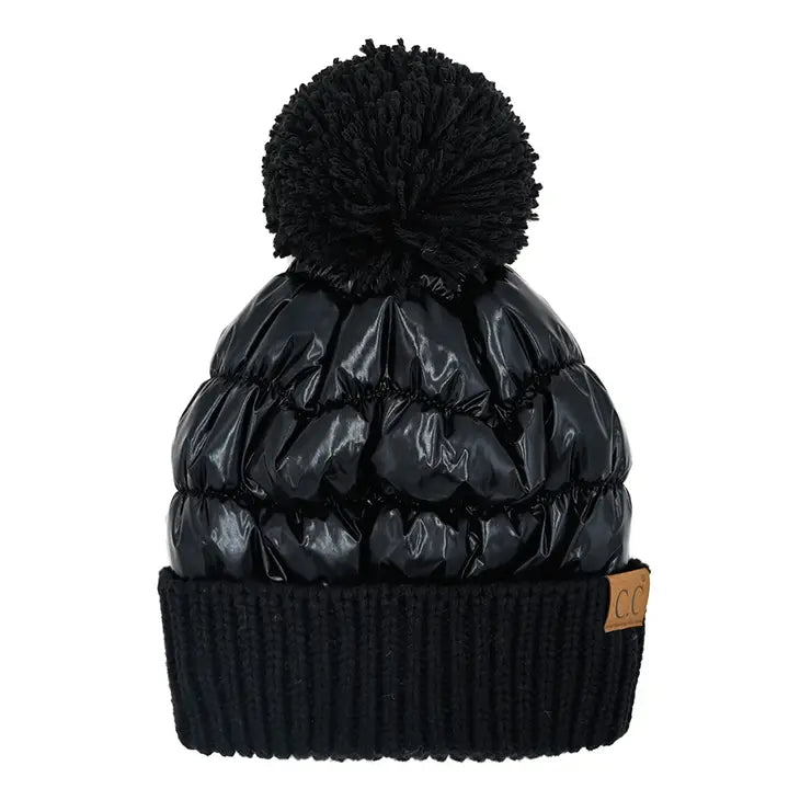 C.C. PUFFER POM BEANIE | BLACK