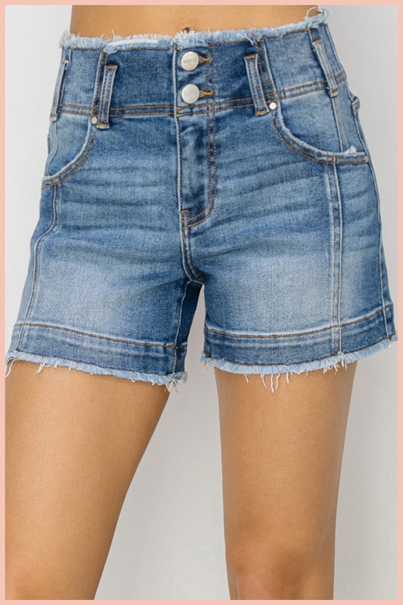 RISEN High Rise w/ Raw Edge Denim Shorts