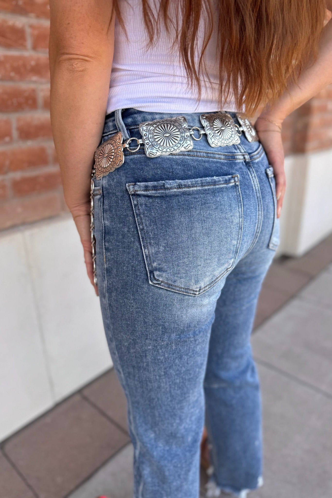 RISEN High Rise Crop Straight Distresses Hem Denim
