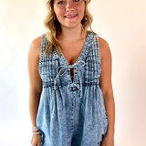 Pleated Sleeveless Denim Romper