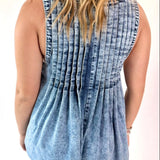 Pleated Sleeveless Denim Romper