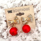 Christmas Red Bow Ornament Earrings