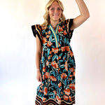 Floral Print Midi Dress + Flutter Sleeves