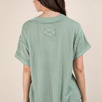 Soft Two Tone Casual Comfy Ribbed Knit Top | Sage