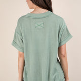 Soft Two Tone Casual Comfy Ribbed Knit Top | Sage
