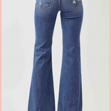 RISEN Curvy Mid Rise Raw Hem Flare Jeans