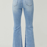 RISEN High Rise Flare Denim + Side Shadow Seam | Medium Wash