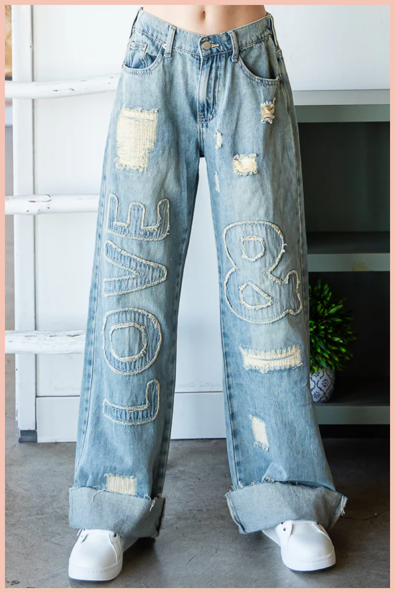 Washed Love Letter Patched Denim