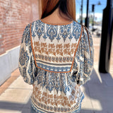 Printed Woven Top + Tie Detail