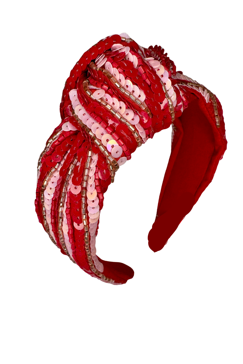 Pink & Red Striped Sequin Headband