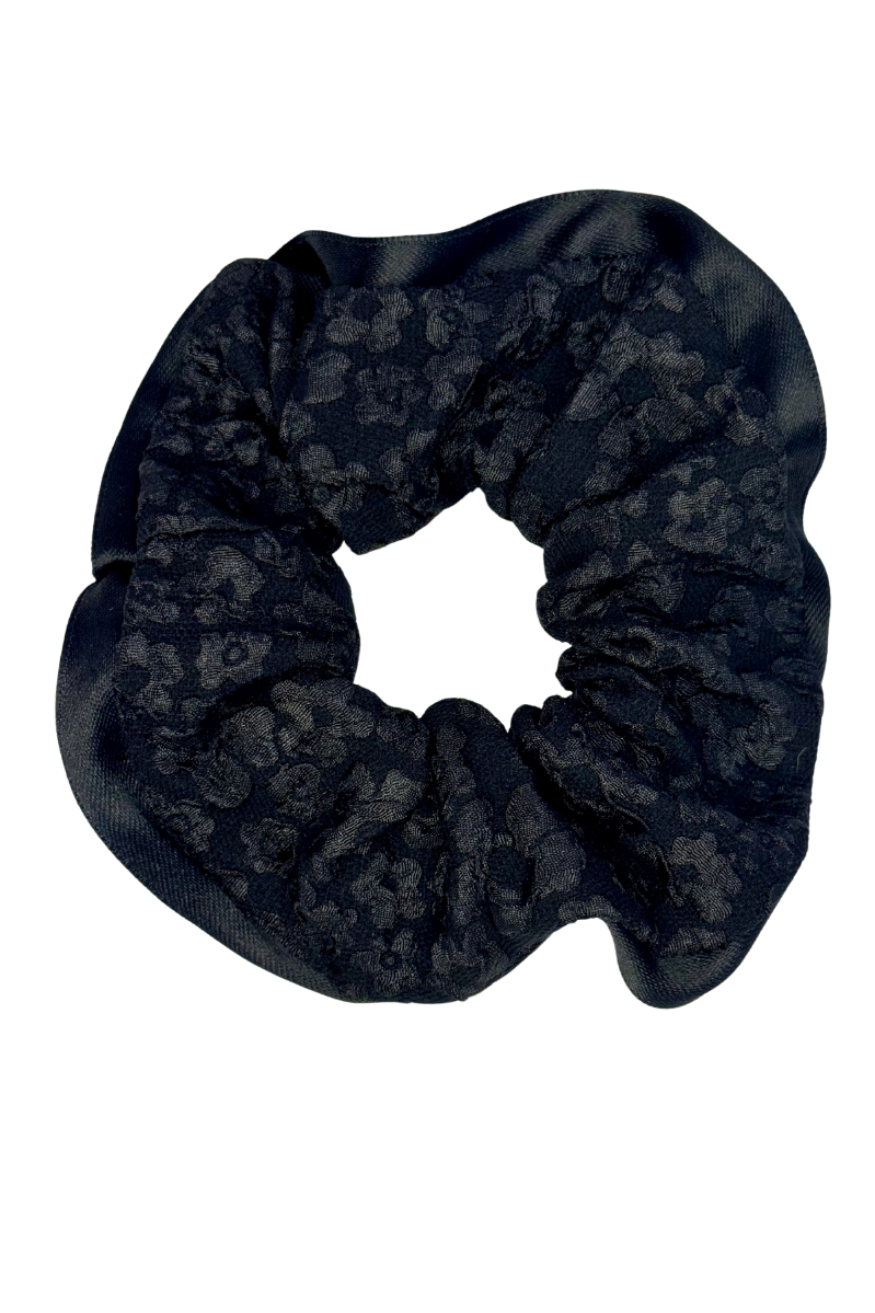 Flower Embossed Scrunchie | Black