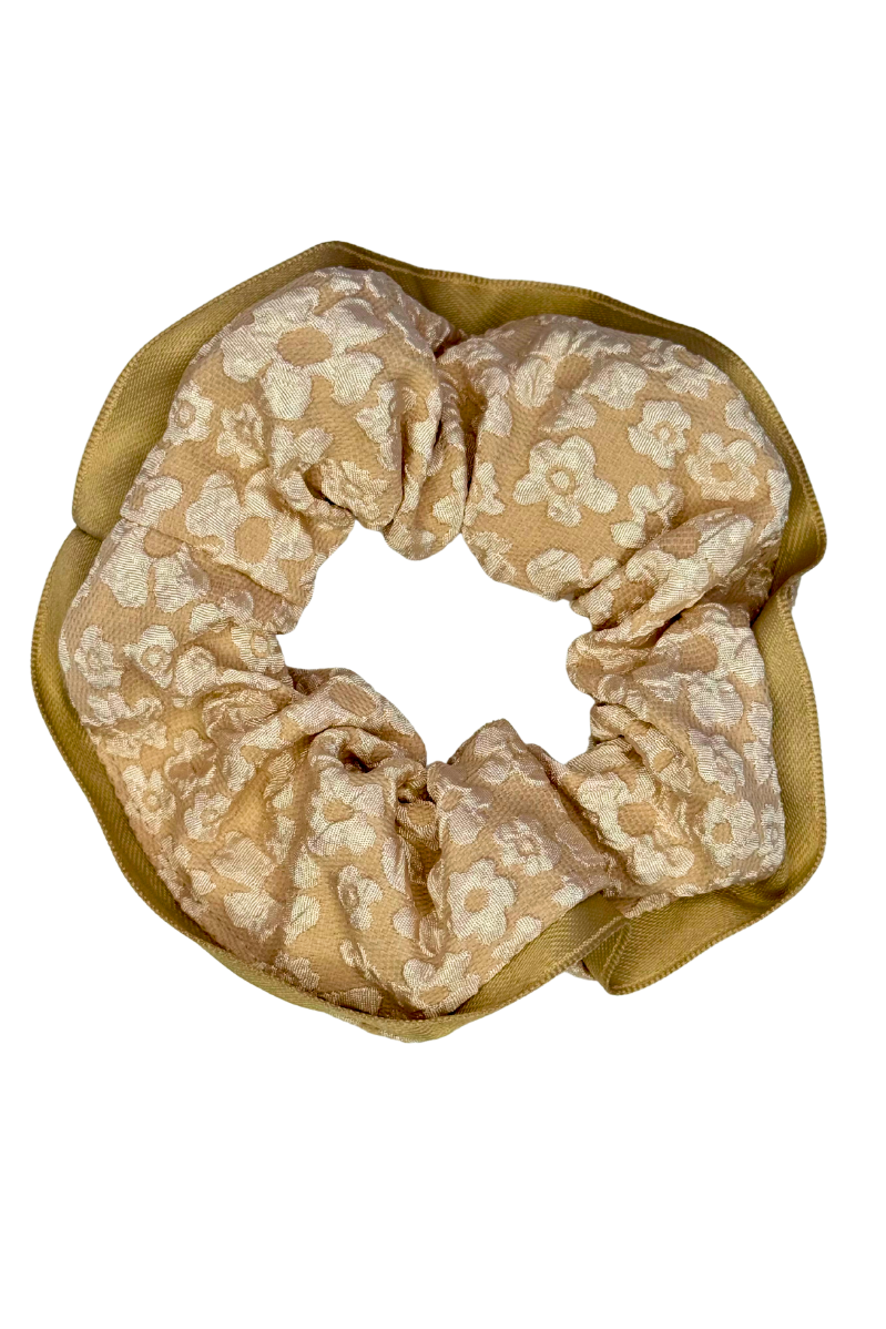 Flower Embossed Scrunchie | Beige